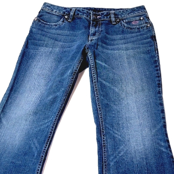 HARLEY-DAVIDSON ♡ Sweet Pink Accent Embellished Bling HARLEY Blue Jeans 10 - Picture 12 of 16